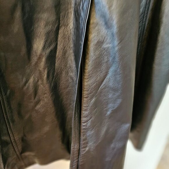 American Eagle Outfitters -  Long Black Leather Coat - Buttons Up - Lined  -Sz L - Picture 7 of 9